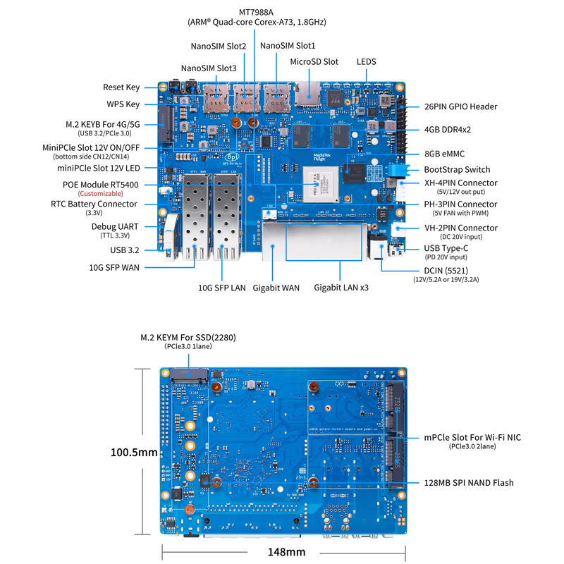 Banana Pi BPI-R4 MediaTek MT79 - đánh giá và giá Ddr4 8Gb